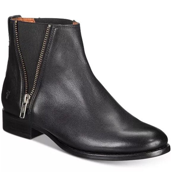 FRYE 7B Carly Black Zip Details Pull on Chelsea Ankle Boots - Picture 1 of 11
